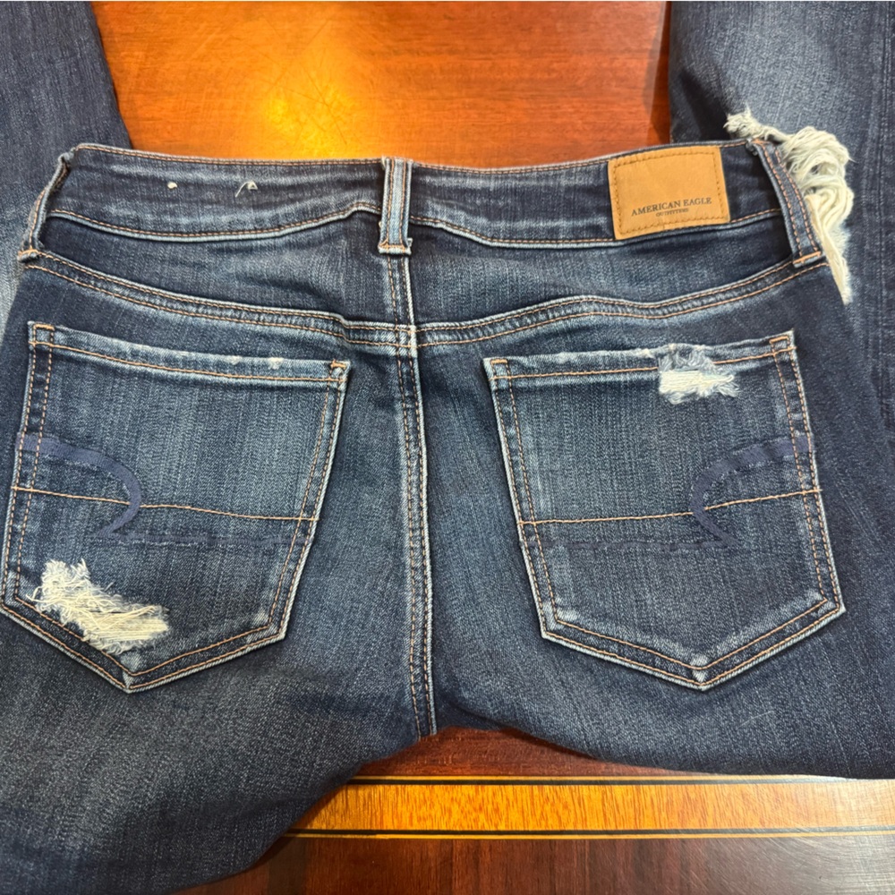 American Eagle Outfitters Dark Blue Distressed Skinny Jeans - Picture 5 of 5